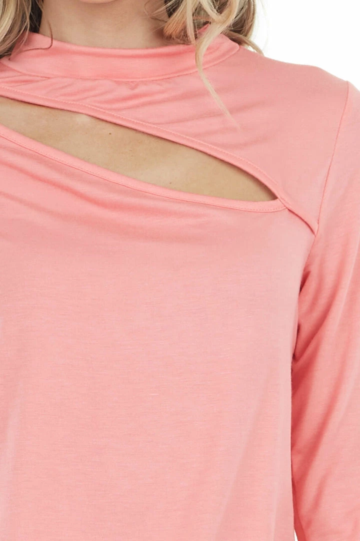 143 Story Coral Chest Cut Out Stretchy Knit Top With Long Sleeves Tops 10 143 Story Coral Chest Cut Out Stretchy Knit Top With Long Sleeves Tops