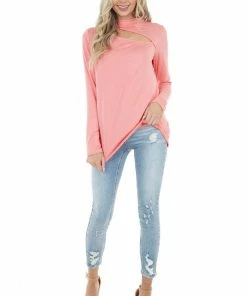 143 Story Coral Chest Cut Out Stretchy Knit Top With Long Sleeves Tops 23 143 Story Coral Chest Cut Out Stretchy Knit Top With Long Sleeves Tops