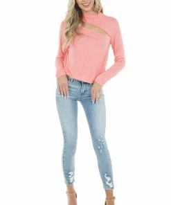 143 Story Coral Chest Cut Out Stretchy Knit Top With Long Sleeves Tops 22 143 Story Coral Chest Cut Out Stretchy Knit Top With Long Sleeves Tops