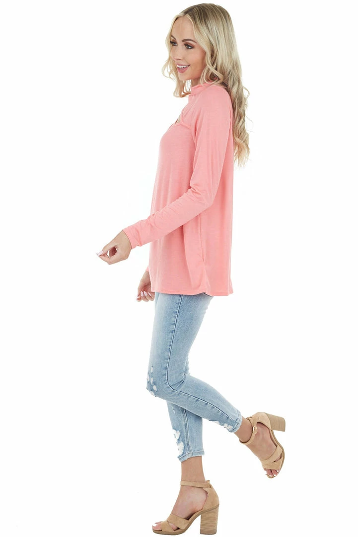 143 Story Coral Chest Cut Out Stretchy Knit Top With Long Sleeves Tops 8 143 Story Coral Chest Cut Out Stretchy Knit Top With Long Sleeves Tops