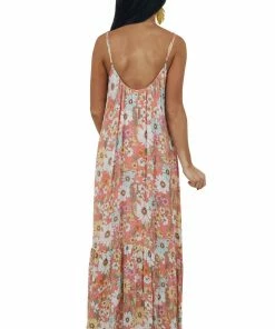 Sweet Lemon Coral Floral Sleeveless Open Back Maxi Dress Dresses 12 Sweet Lemon Coral Floral Sleeveless Open Back Maxi Dress Dresses