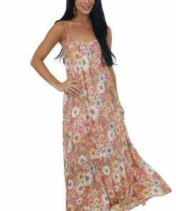 Sweet Lemon Coral Floral Sleeveless Open Back Maxi Dress Dresses 9 Sweet Lemon Coral Floral Sleeveless Open Back Maxi Dress Dresses