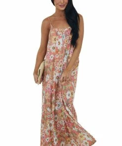 Sweet Lemon Coral Floral Sleeveless Open Back Maxi Dress Dresses 10 Sweet Lemon Coral Floral Sleeveless Open Back Maxi Dress Dresses