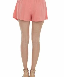 Umgee Coral Linen Side Slit Button Closure Skort Bottoms