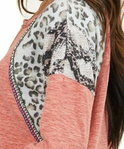 BiBi Tops Coral Long Sleeve Top With Leopard And Snakeskin Print 27 BiBi Tops Coral Long Sleeve Top With Leopard And Snakeskin Print