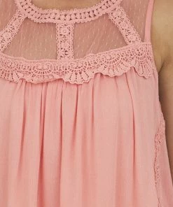 Hailey & Co Tank Tops Coral Mesh Yoke Crochet Lace Crinkle Blouse