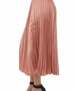 Umgee Coral Metallic Pleated Elastic Midi Skirt Bottoms