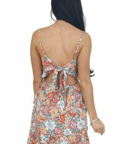 Sweet Lemon Coral Multi Floral Overlap Short Ruffle Dress