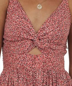 ANGIE Coral Printed Front Twist Sleeveless Maxi Dress