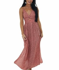 ANGIE Coral Printed Front Twist Sleeveless Maxi Dress