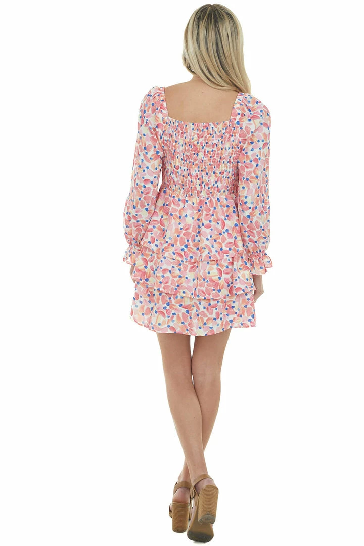 Jodifl Coral Printed Smocked Tiered Ruffle Dress Dresses 9 Jodifl Coral Printed Smocked Tiered Ruffle Dress Dresses