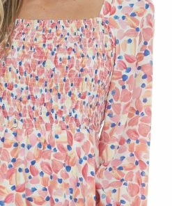 Jodifl Coral Printed Smocked Tiered Ruffle Dress Dresses 22 Jodifl Coral Printed Smocked Tiered Ruffle Dress Dresses