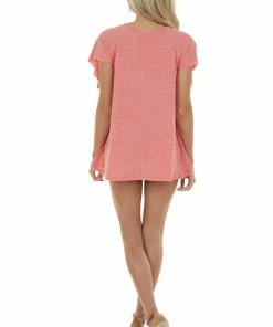 HEIMISH Coral Short Sleeve Caged Neck Overlaying Top Tops