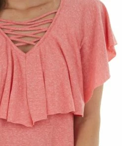 HEIMISH Coral Short Sleeve Caged Neck Overlaying Top Tops