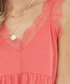 Hailey & Co Coral Sleeveless Drop Waist Top With Eyelash Lace Straps Tops 22 Hailey & Co Coral Sleeveless Drop Waist Top With Eyelash Lace Straps Tops