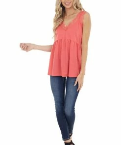 Hailey & Co Coral Sleeveless Drop Waist Top With Eyelash Lace Straps Tops 18 Hailey & Co Coral Sleeveless Drop Waist Top With Eyelash Lace Straps Tops