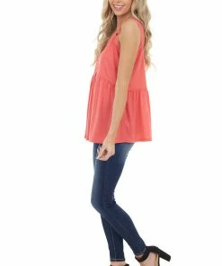 Hailey & Co Coral Sleeveless Drop Waist Top With Eyelash Lace Straps Tops 20 Hailey & Co Coral Sleeveless Drop Waist Top With Eyelash Lace Straps Tops