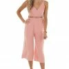 Main Strip Coral Sleeveless Jumpsuit With Lace Details On Waist