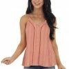 Lush Clothing Tops Coral Striped Textured Sleeveless Top With Peekaboo Detail