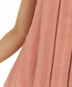Lush Clothing Tops Coral Striped Textured Sleeveless Top With Peekaboo Detail