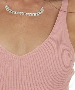 HYFVE Tops Coral V Neck Lightweight Ribbed Knit Tank Top