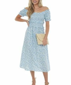 Lush Clothing Cornflower Blue Floral Off Shoulder Midi Dress Dresses 9 Lush Clothing Cornflower Blue Floral Off Shoulder Midi Dress Dresses