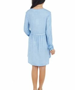 L Love Cornflower Blue Long Sleeve Dress With Raw Seam Details 24 L Love Cornflower Blue Long Sleeve Dress With Raw Seam Details