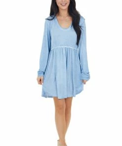 L Love Cornflower Blue Long Sleeve Dress With Raw Seam Details 19 L Love Cornflower Blue Long Sleeve Dress With Raw Seam Details