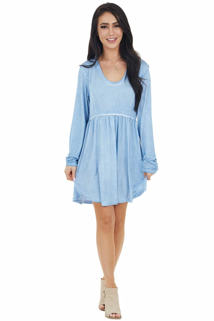L Love Cornflower Blue Long Sleeve Dress With Raw Seam Details 4 L Love Cornflower Blue Long Sleeve Dress With Raw Seam Details