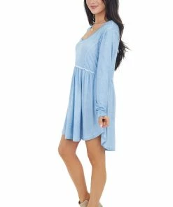 L Love Cornflower Blue Long Sleeve Dress With Raw Seam Details 23 L Love Cornflower Blue Long Sleeve Dress With Raw Seam Details