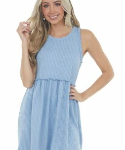 Entro Cornflower Circle Texture Babydoll Knit Dress Dresses
