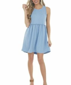 Entro Cornflower Circle Texture Babydoll Knit Dress Dresses