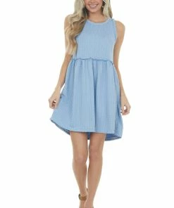 Entro Cornflower Circle Texture Babydoll Knit Dress Dresses