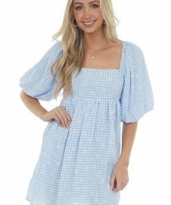 Sweet Lemon Dresses Cornflower Gingham Ditsy Floral Babydoll Dress