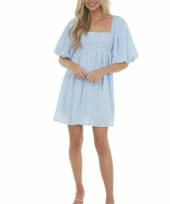 Sweet Lemon Dresses Cornflower Gingham Ditsy Floral Babydoll Dress