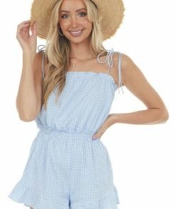 HYFVE Dresses Cornflower Gingham Sleeveless Woven Romper