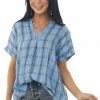 Entro Cornflower Plaid Woven Top With Button Up Back