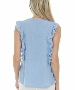 Hailey & Co Cornflower Sleeveless Stretchy Knit Ruffle Top