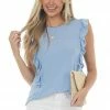 Hailey & Co Cornflower Sleeveless Stretchy Knit Ruffle Top