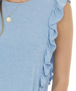 Hailey & Co Cornflower Sleeveless Stretchy Knit Ruffle Top