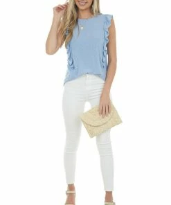 Hailey & Co Cornflower Sleeveless Stretchy Knit Ruffle Top