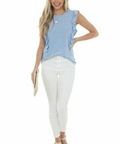 Hailey & Co Cornflower Sleeveless Stretchy Knit Ruffle Top