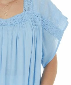 Davi & Dani Powder Blue Square Neck Blouse With Lace Details 19 Davi & Dani Powder Blue Square Neck Blouse With Lace Details