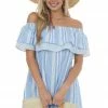 Umgee Dresses Cornflower Striped Ruffle Off The Shoulder Dress