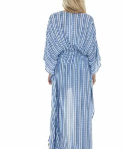 Lush Clothing Tops Cornflower Striped Waist Tie Duster Kimono