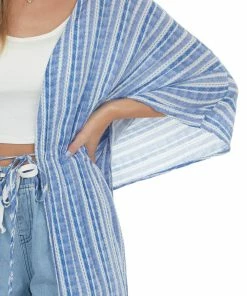 Lush Clothing Tops Cornflower Striped Waist Tie Duster Kimono