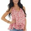 Entro Tops Cranberry Abstract Tiered Woven Tank Top With Dual Strap