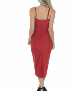 Main Strip Dresses Cranberry Shimmer Sleeveless Midi Dress