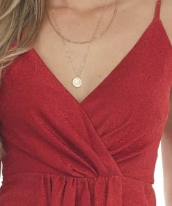 Main Strip Dresses Cranberry Shimmer Sleeveless Midi Dress