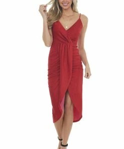Main Strip Dresses Cranberry Shimmer Sleeveless Midi Dress